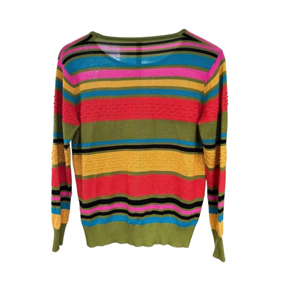 Multicolor Fun Rainbow Striped Women's Pullover Cardigan w/Faux Crystal Buttons - Picture 3 of 4